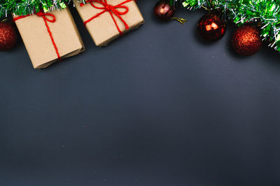 High angle view of christmas lights on table