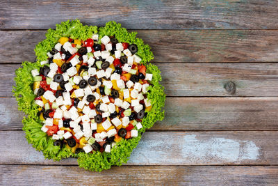 High angle view of chopped fruits on table