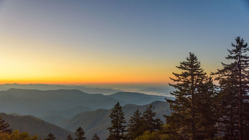 Scenic view of silhouette mountains against sky at sunset