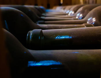 Close-up of wine bottles