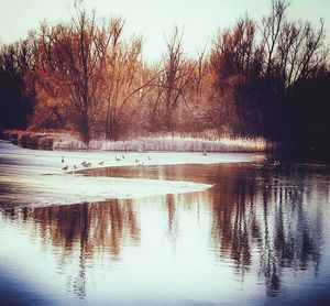 Scenic view of lake against sky during winter