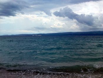 Scenic view of sea against cloudy sky