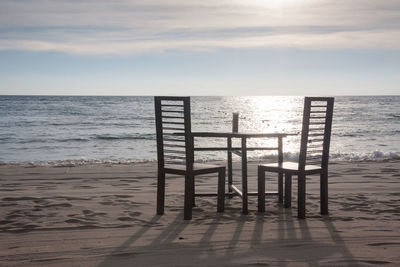 Scenic view of beach against sky during sunset