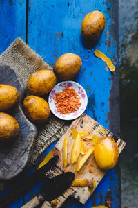 High angle view of fresh ambarellas on table