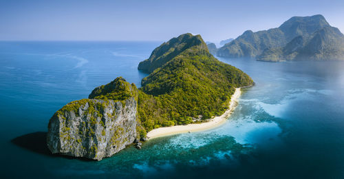 Scenic view of mountains and sea 