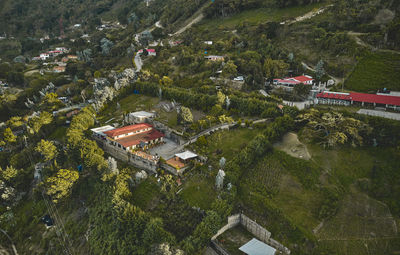 High angle view of buildings in city