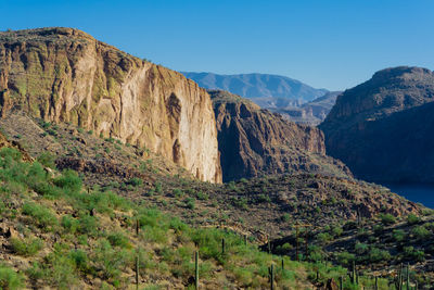 Scenic view of mountains against clear sky