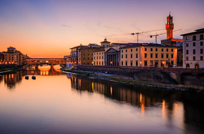 Bridge over river against sky during sunset