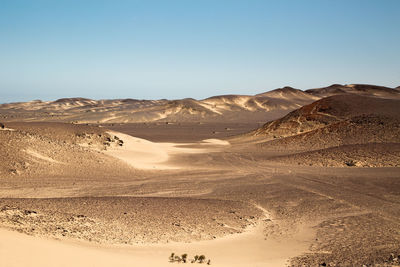 Scenic view of desert against clear sky