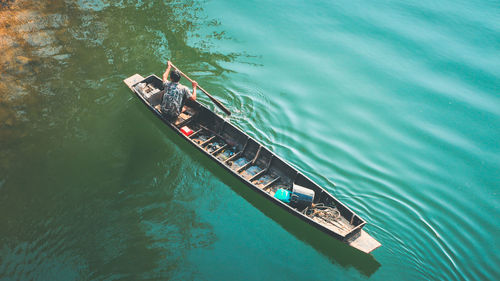 High angle view of boat in water