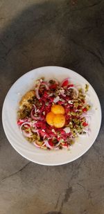 High angle view of food served in plate
