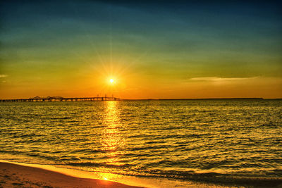 Scenic view of sea during sunset