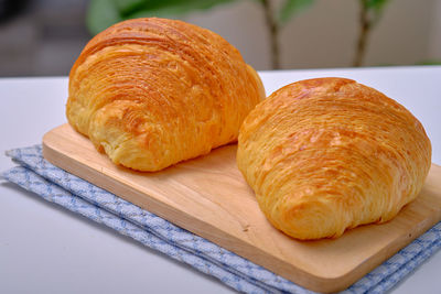 High angle view of bread in plate on table