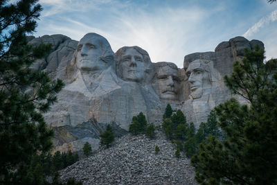 Low angle view of mount rushmore national memorial against sky