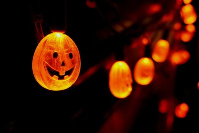 Illuminated lanterns at night