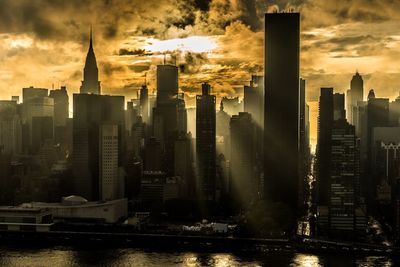 City skyline at sunset