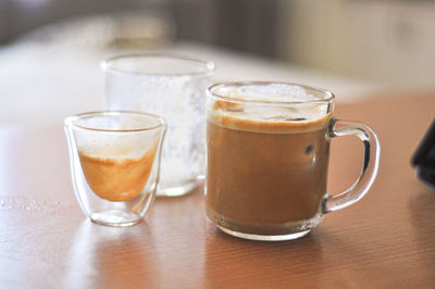 Close-up of coffee served on table