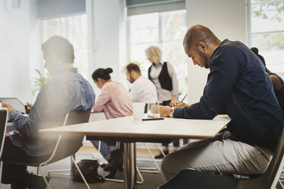 Multi-ethnic students learning in language class