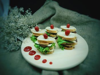 High angle view of dessert in plate on table