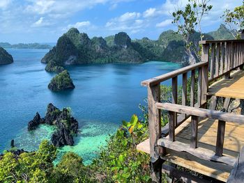 High angle view of puncak harapan against sky in misool island raja ampat indonesia 