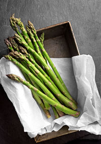 Directly above shot of asparagus on table