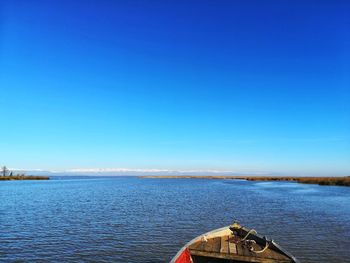 Scenic view of lake against clear blue sky