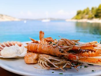 Close-up of seafood on table