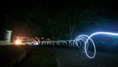 People standing by illuminated tree at night