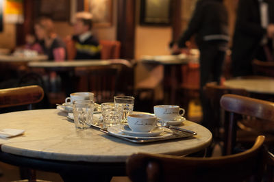 Tea cups on table