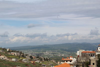 High angle view of townscape against sky