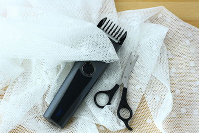 High angle view of mobile phone