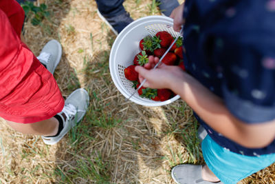 Low section of people having food