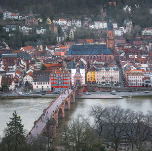 High angle view of buildings in city