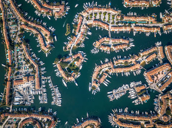 Aerial view of town on river