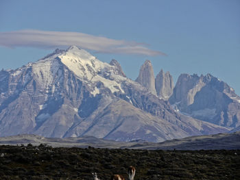 Scenic view of snowcapped mountains against sky