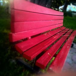 High angle view of wet bench in park