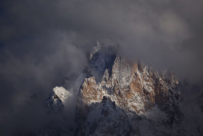 Scenic view of snowcapped mountains against sky during sunset