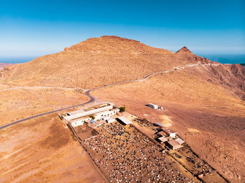 High angle view of land against sky