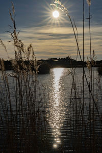 Scenic view of lake against sky during sunset