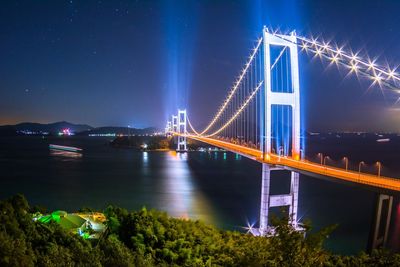 View of suspension bridge at night