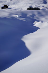 High angle view of snow covered land