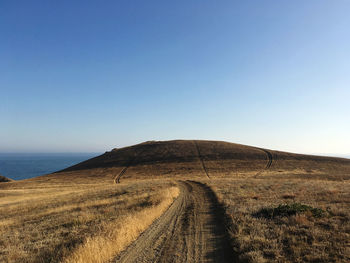 Scenic view of landscape against clear blue sky