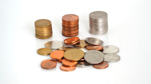 Stack of objects against white background