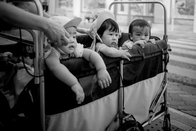 Boy playing with arms raised