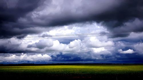 Scenic view of field against cloudy sky