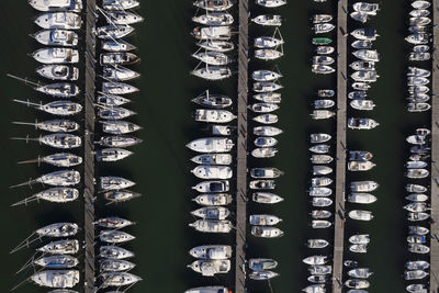 Aerial photographic documentation of the boats moored in the tourist port of viareggio tuscany italy