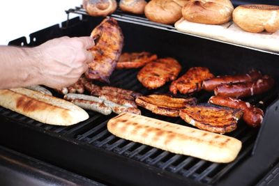 Close-up of meat on barbecue grill