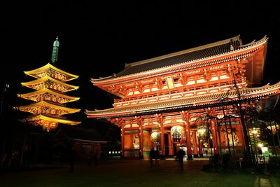 Low angle view of temple at night