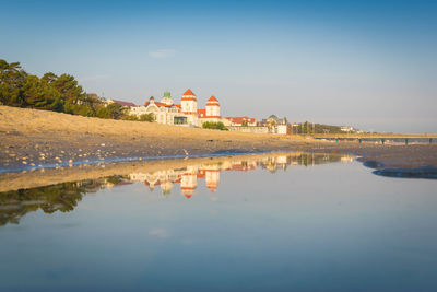 Reflection of buildings in lake