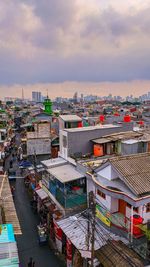 High angle view of buildings in city